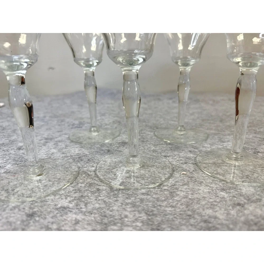 Vintage Etched Floral Crystal Wine Goblets Set of 5 Clear Glass Stemware‎ 7.25in